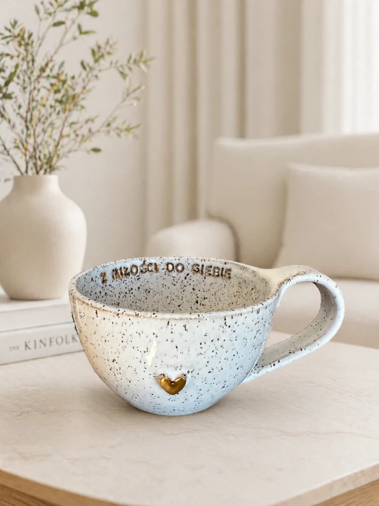 Filiżanka ceramiczna 300 ml biała nakrapiana hand made