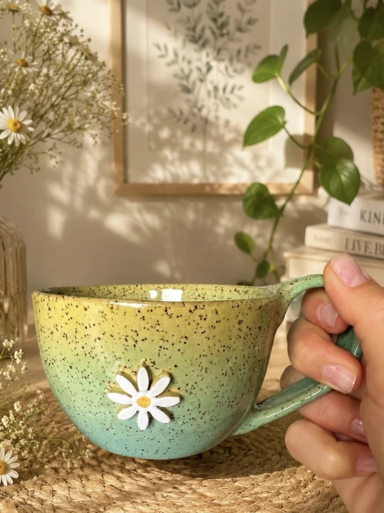 filiżanka ceramiczna 300 ml limonkowo turkusowa afirmacja kwiatek filiżanka do kawy prezent